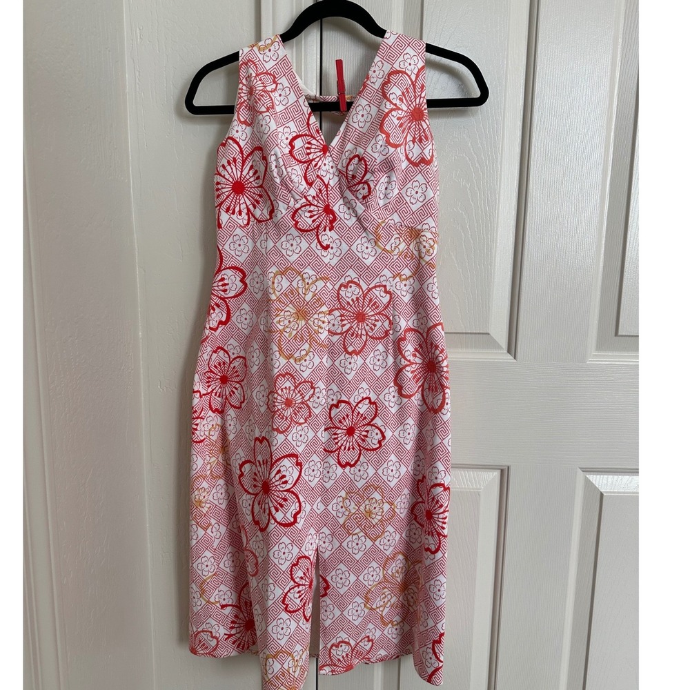 Anthropologie Tabitha Red & White Floral‎ Geometric Halter Dress - Size 12